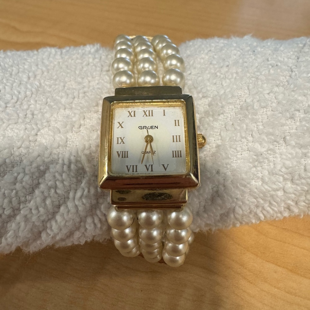 Gruen Women's Pearl Multi-Strand Bracelet Watch - Gold Tone